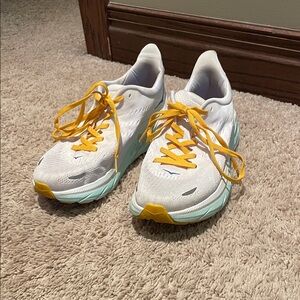 Hoka White and Yellow Running Shoes